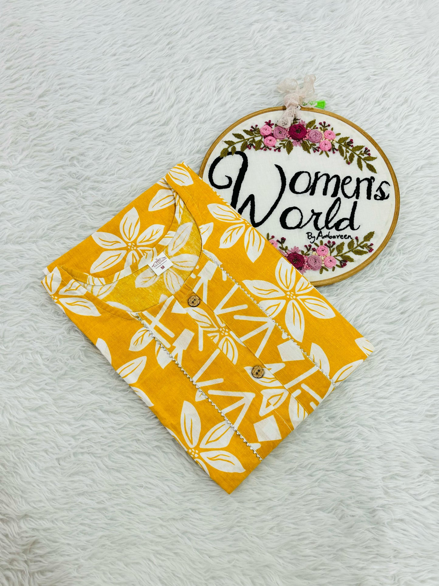 Yellow floral Pure cotton straight kurti