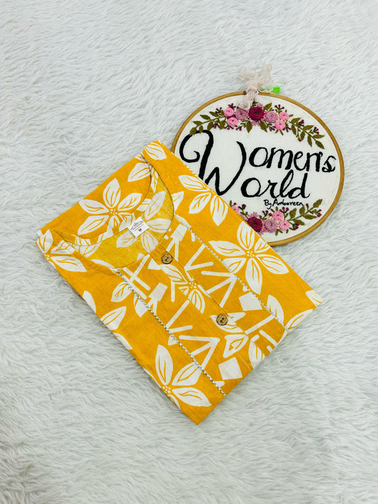 Yellow floral Pure cotton straight kurti