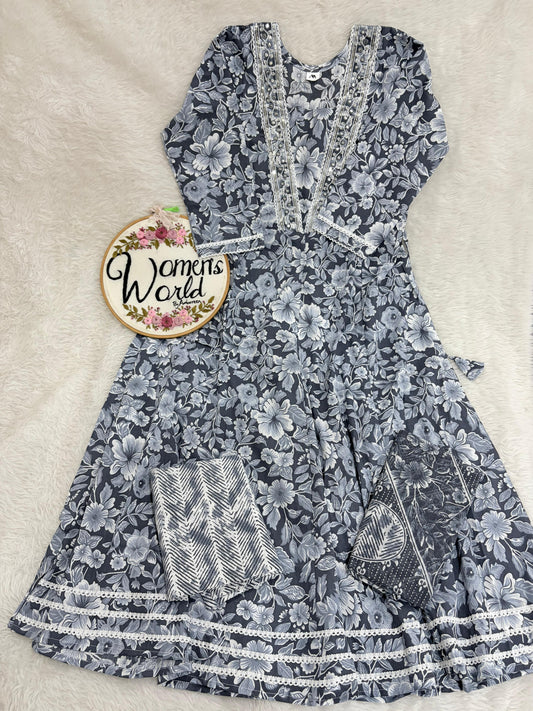 Anarkali gown with pant and dupatta (full suit )