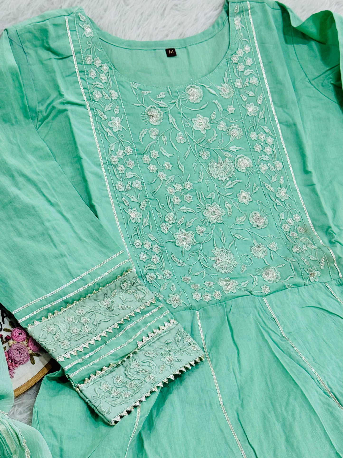 Mul cotton pastel green 3 pc suit