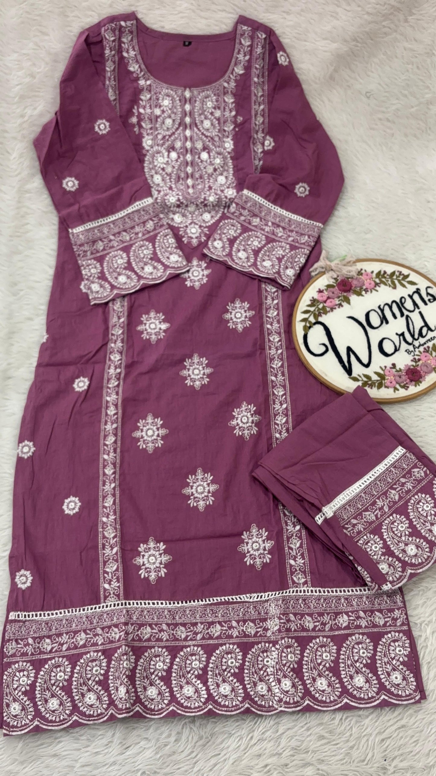 Mauve chikankari kurtipant suit