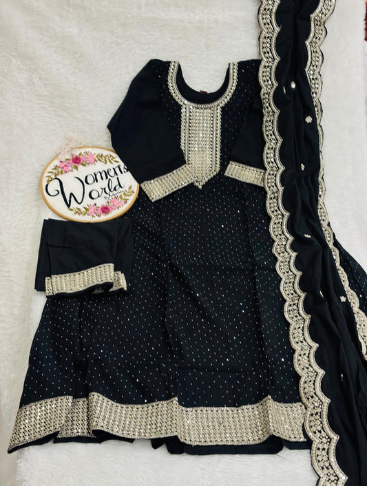 Premium partywear vichitrasilk hotblack anarkali suit