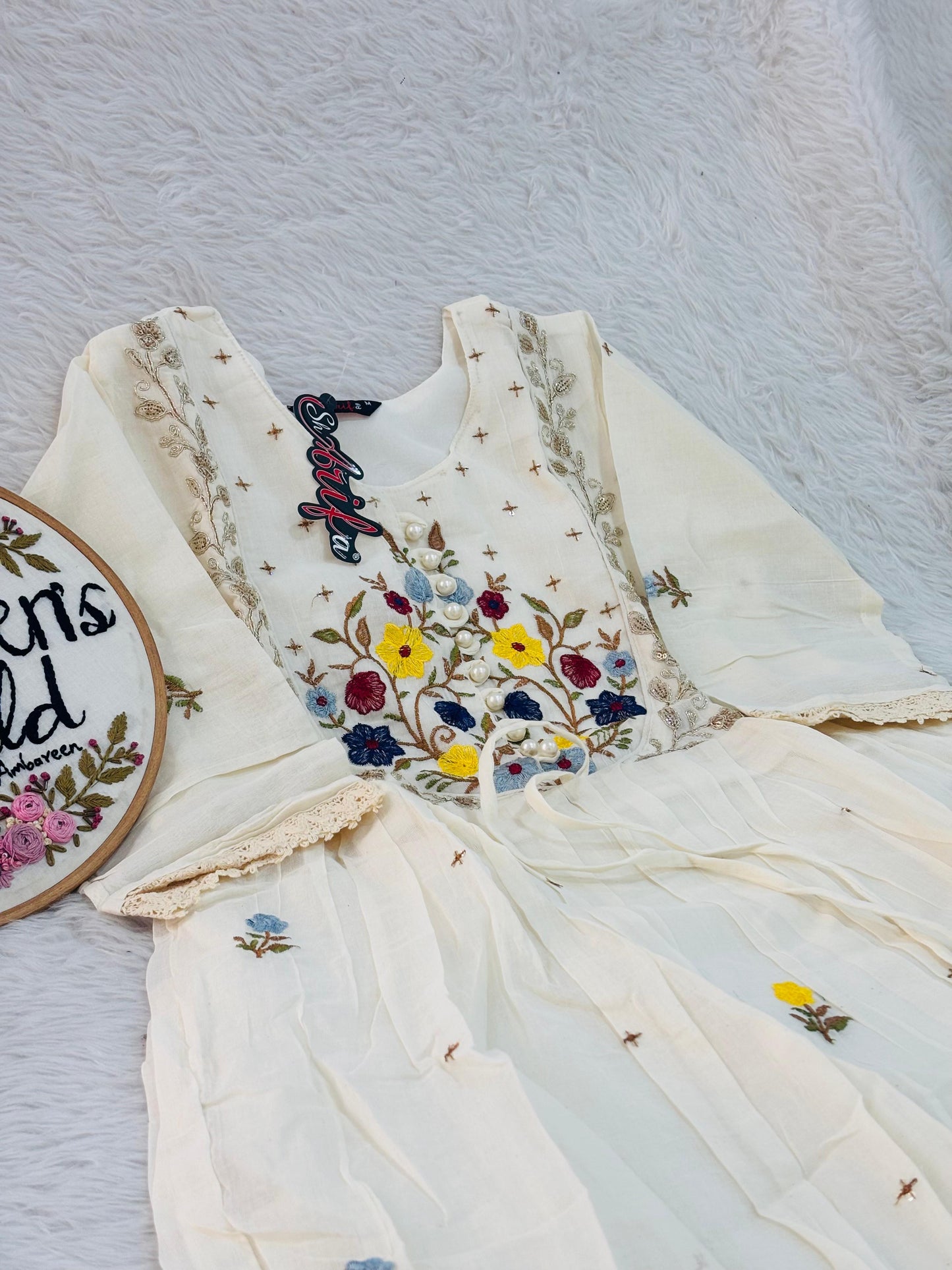 Pure mul cotton embroidery work gown