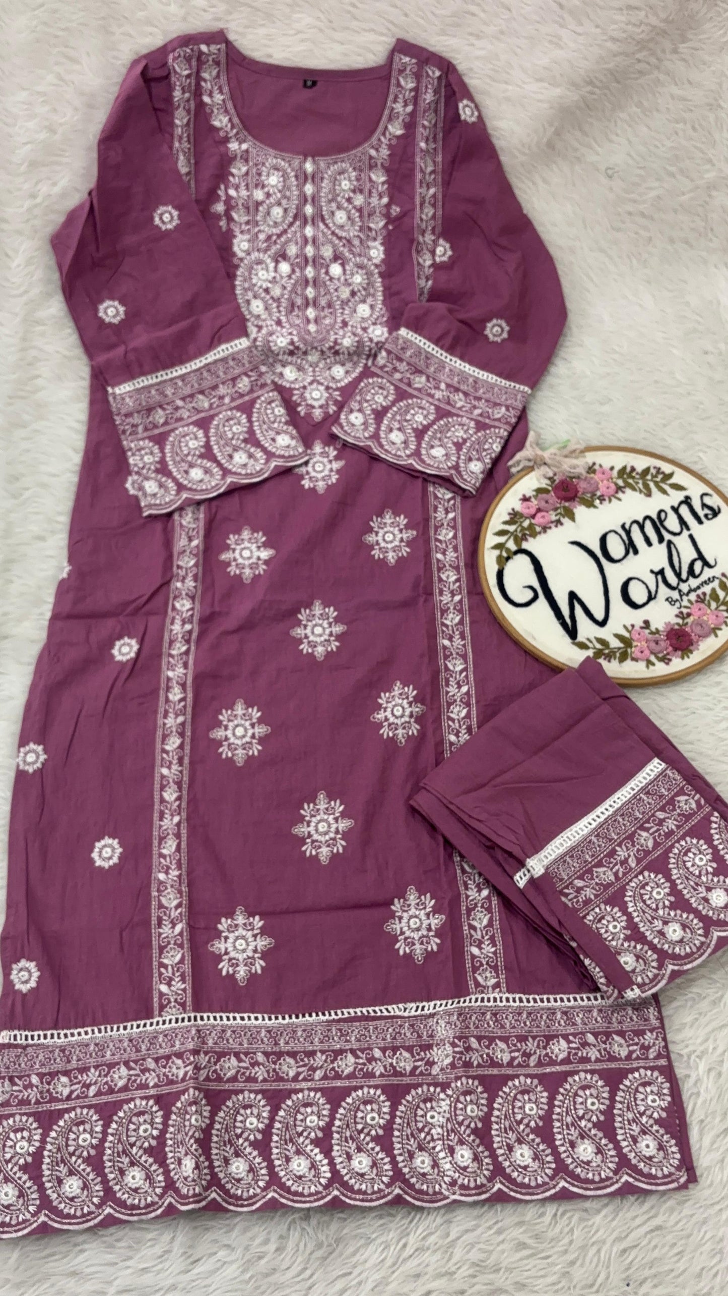Mauve chikankari kurtipant suit