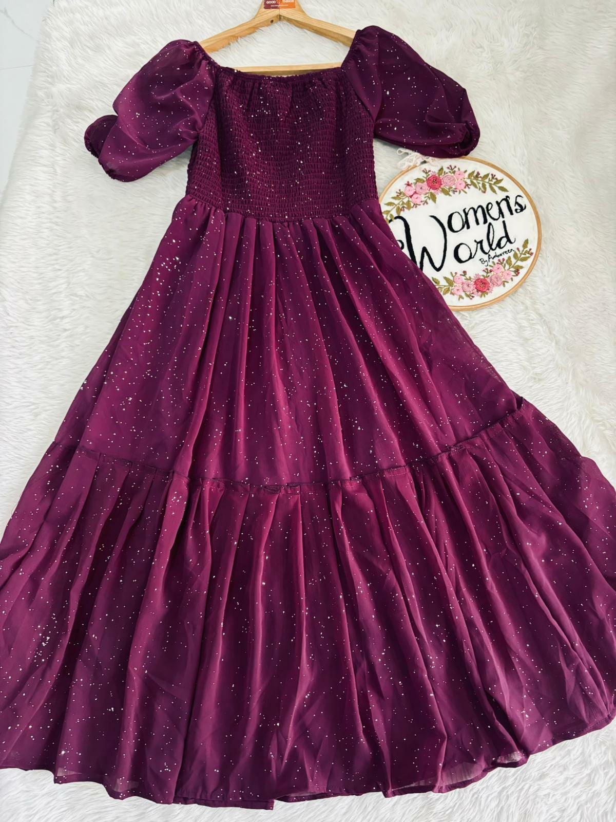 Hot wine Georgette flairy gown