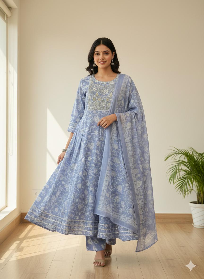 Anarkali gown with pant and dupatta (full suit )