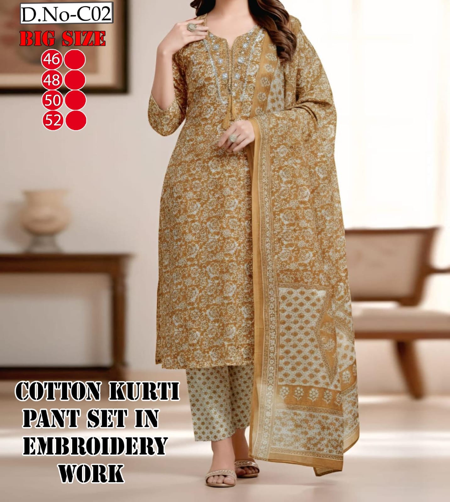 Big size cotton 3 pc suit