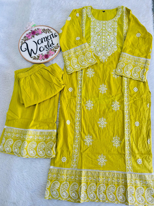 Embroidered kurtipant suit
