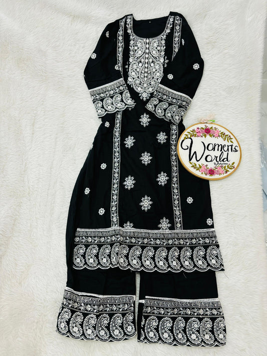 Embroidered kurtipant suit