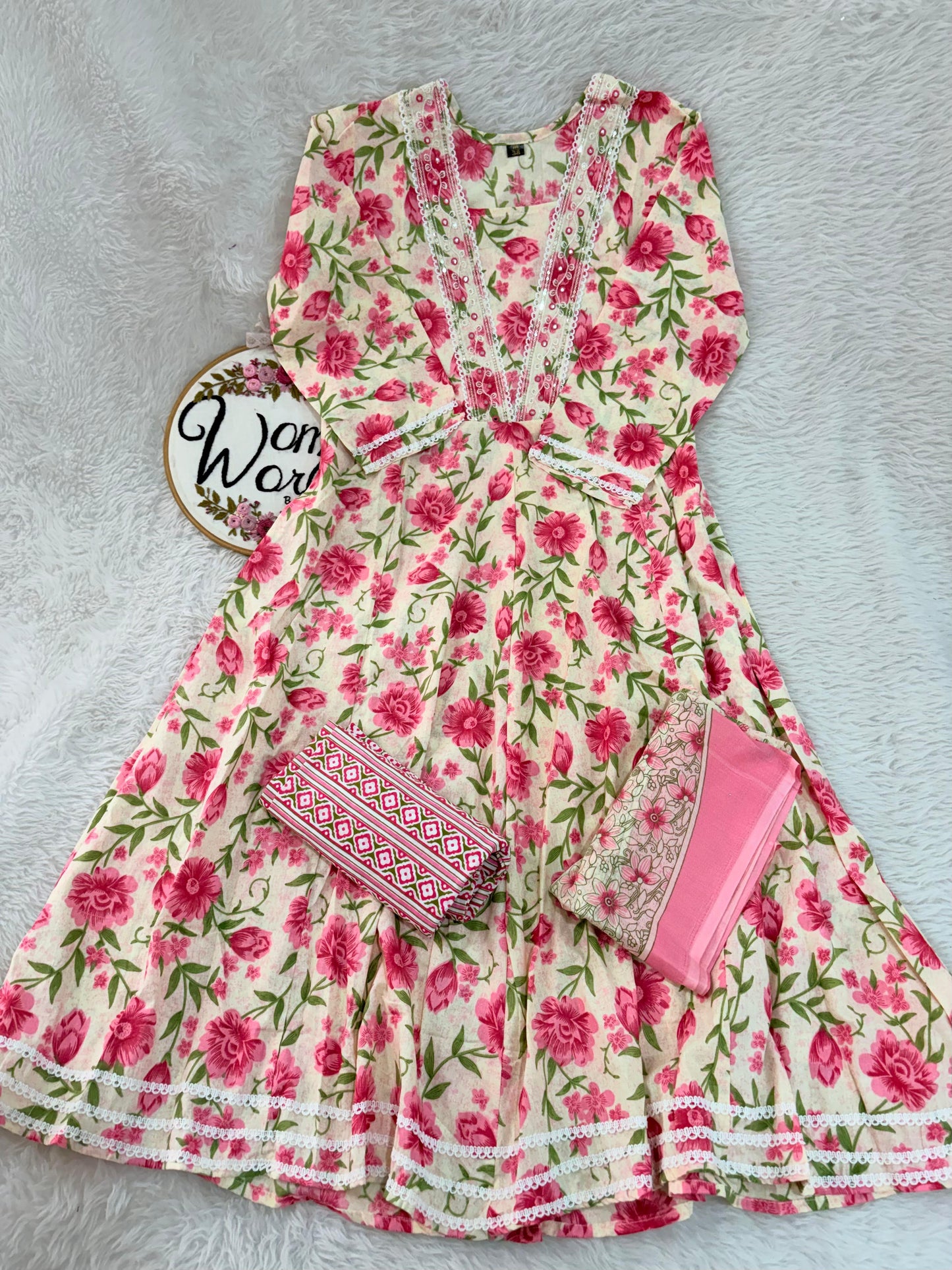 Anarkali gown with pant and dupatta (full suit )
