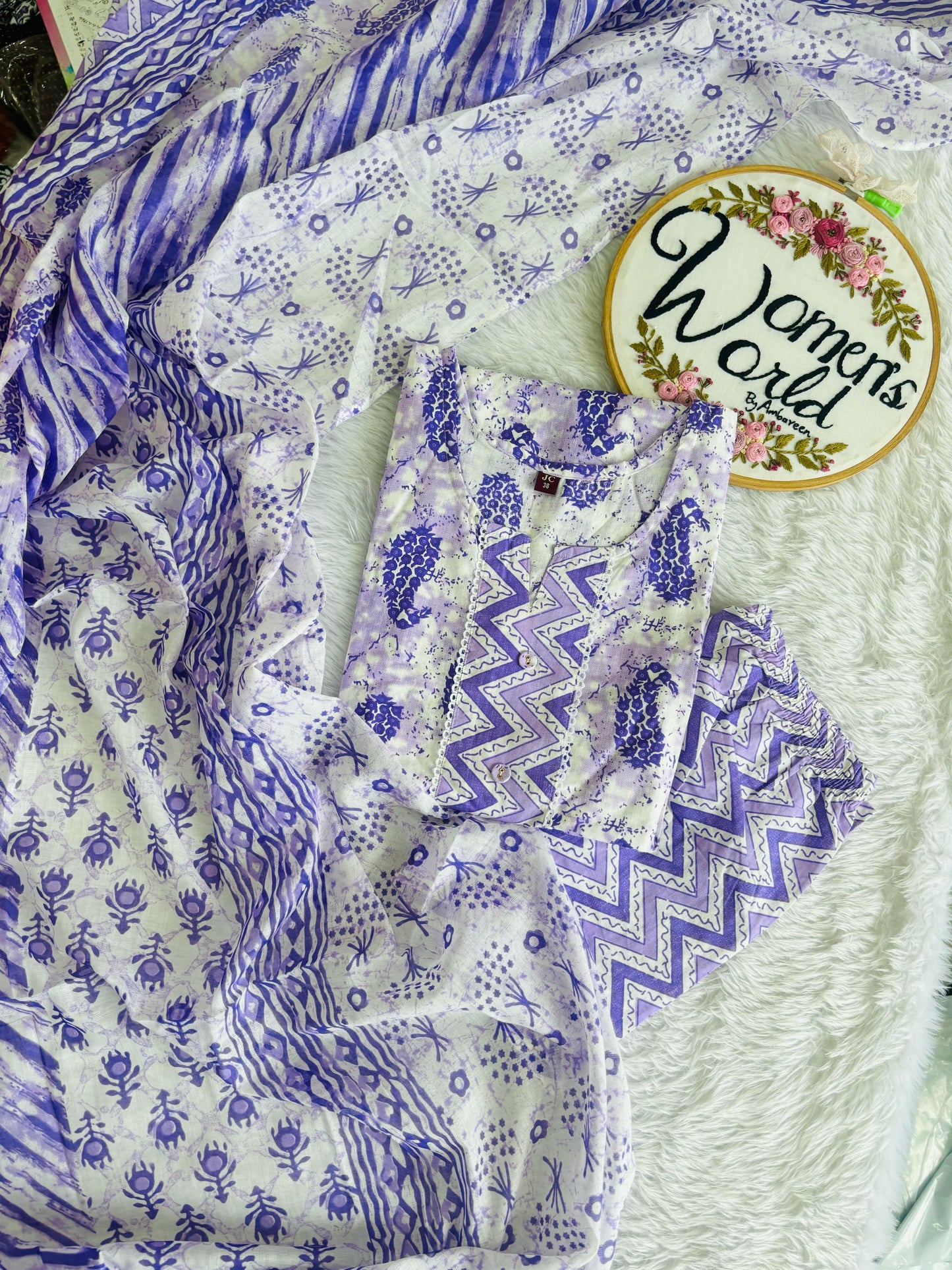 Milky Lavender premium cotton suit with long 2.5 meter dupatta