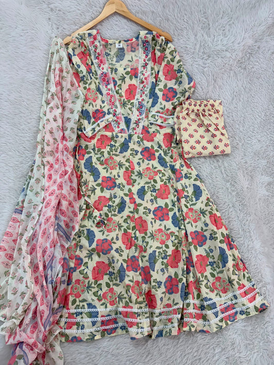 Anarkali gown with pant and dupatta (full suit )