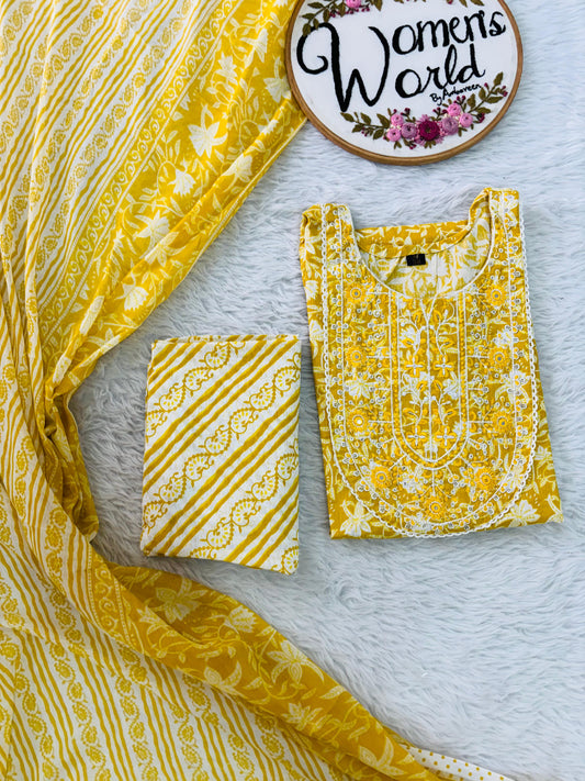 Embroidered cotton 3 pc suit