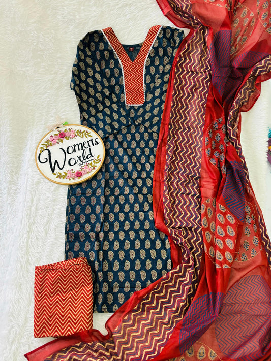 Premium pure cotton long dupatta suit