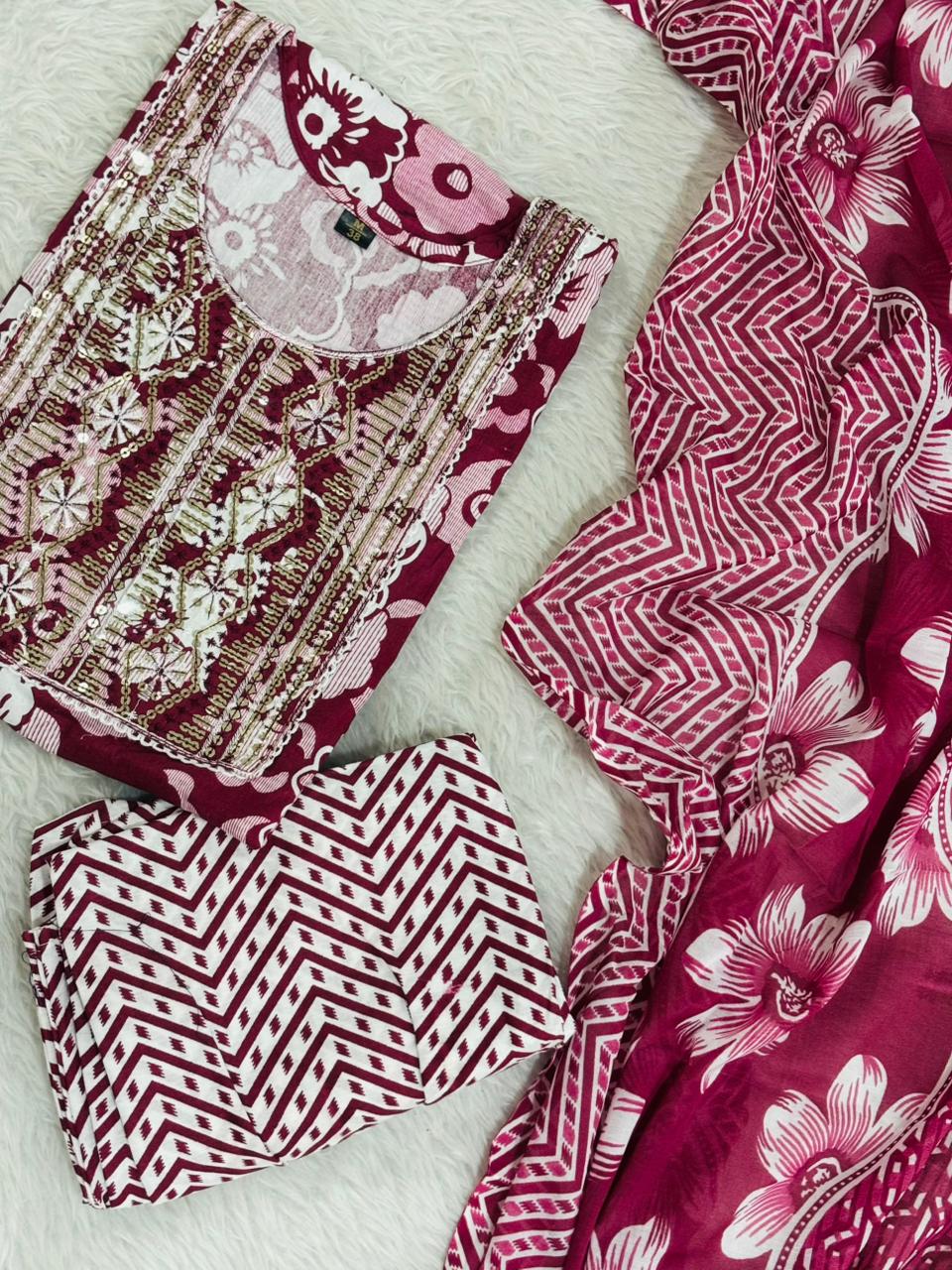 Embroidered floral Pure cotton 3 pc suit
