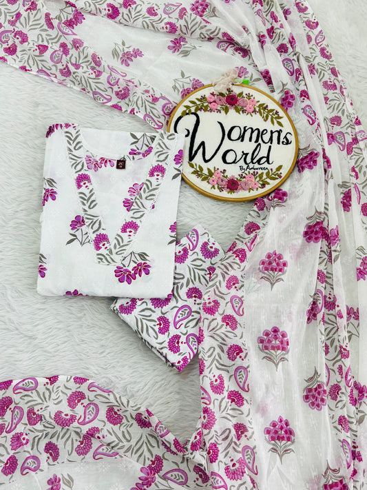 Premium pure cotton long dupatta suit