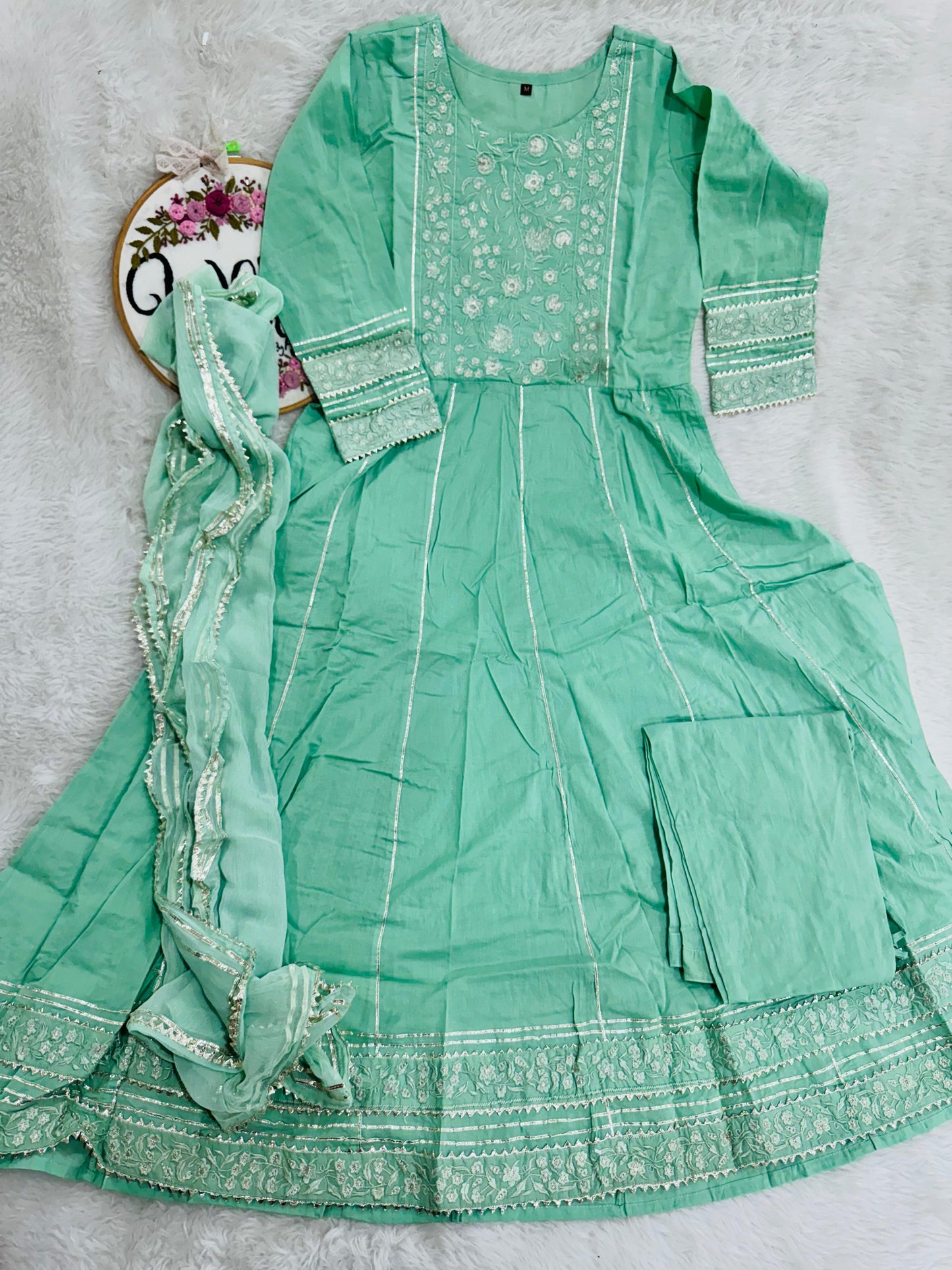 Mul cotton pastel green 3 pc suit