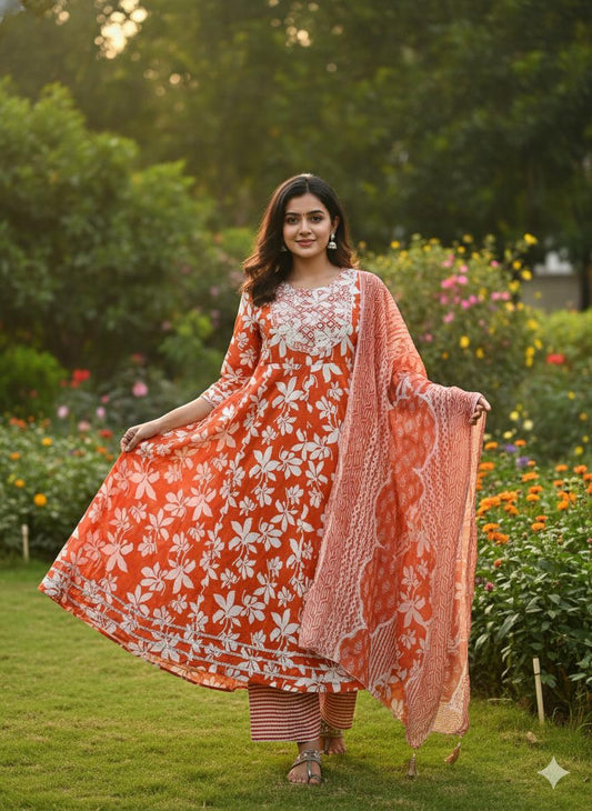 Anarkali gown with pant and dupatta (full suit )