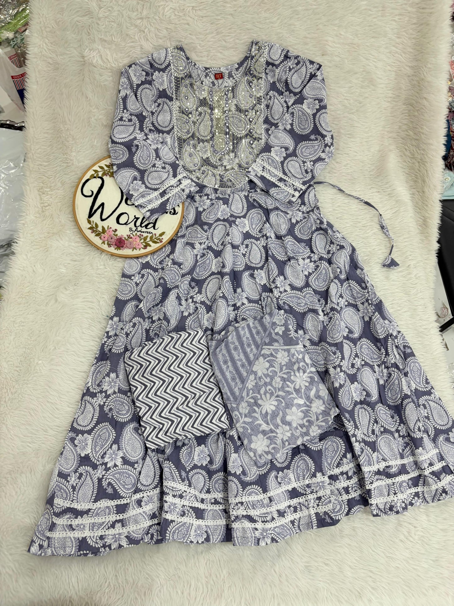 Anarkali gown with pant and dupatta (full suit )