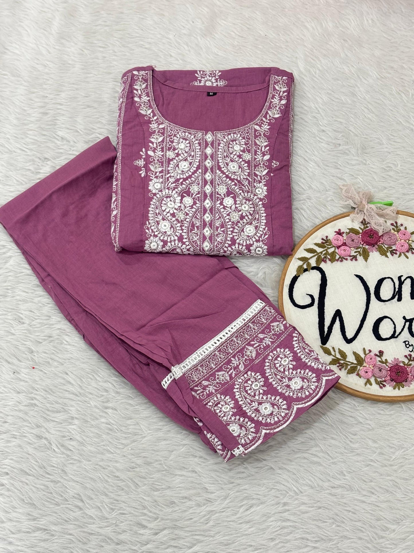 Mauve chikankari kurtipant suit