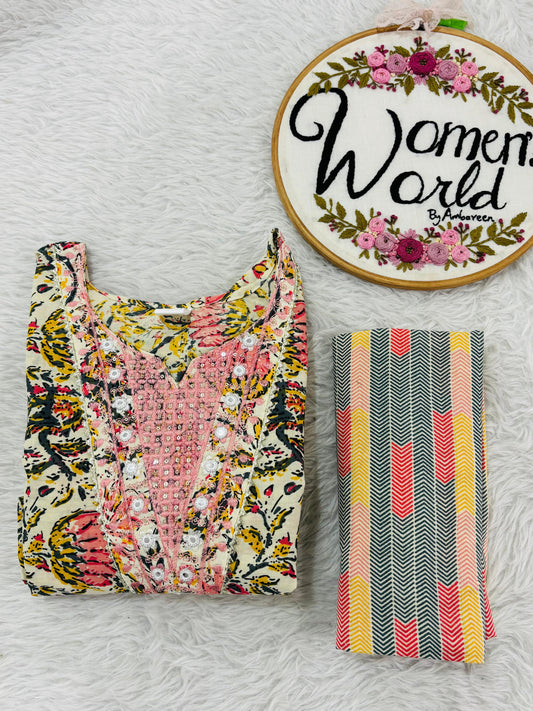 Plus size Embroidered kurtipant set