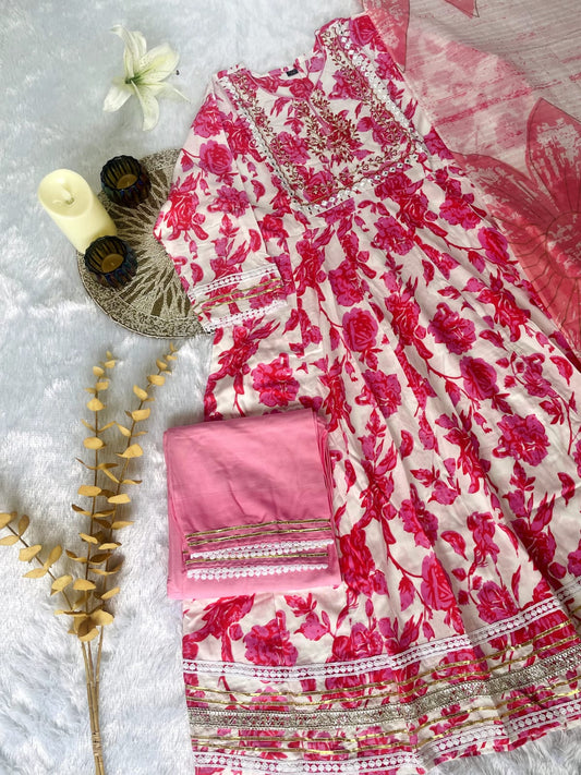 Premium Floral soft cotton Anarkali 3 pc suit