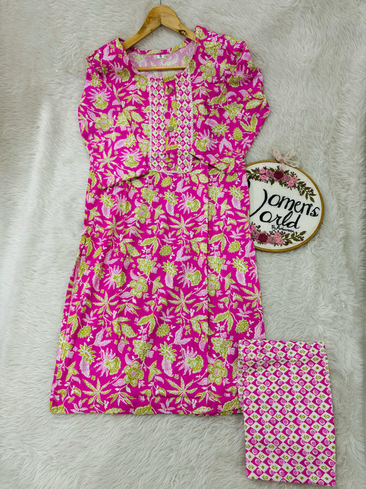 Pink pure cotton kurti pant set