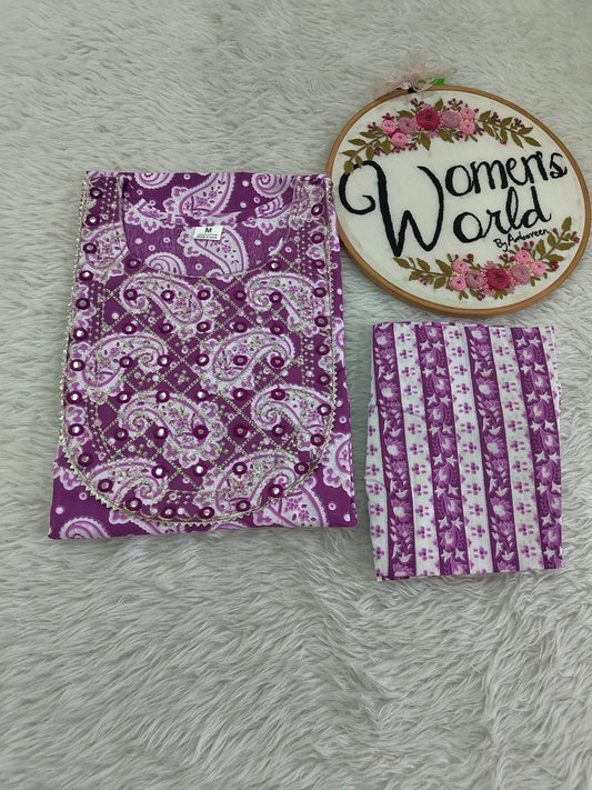 Embroidered cotton kurti pant set