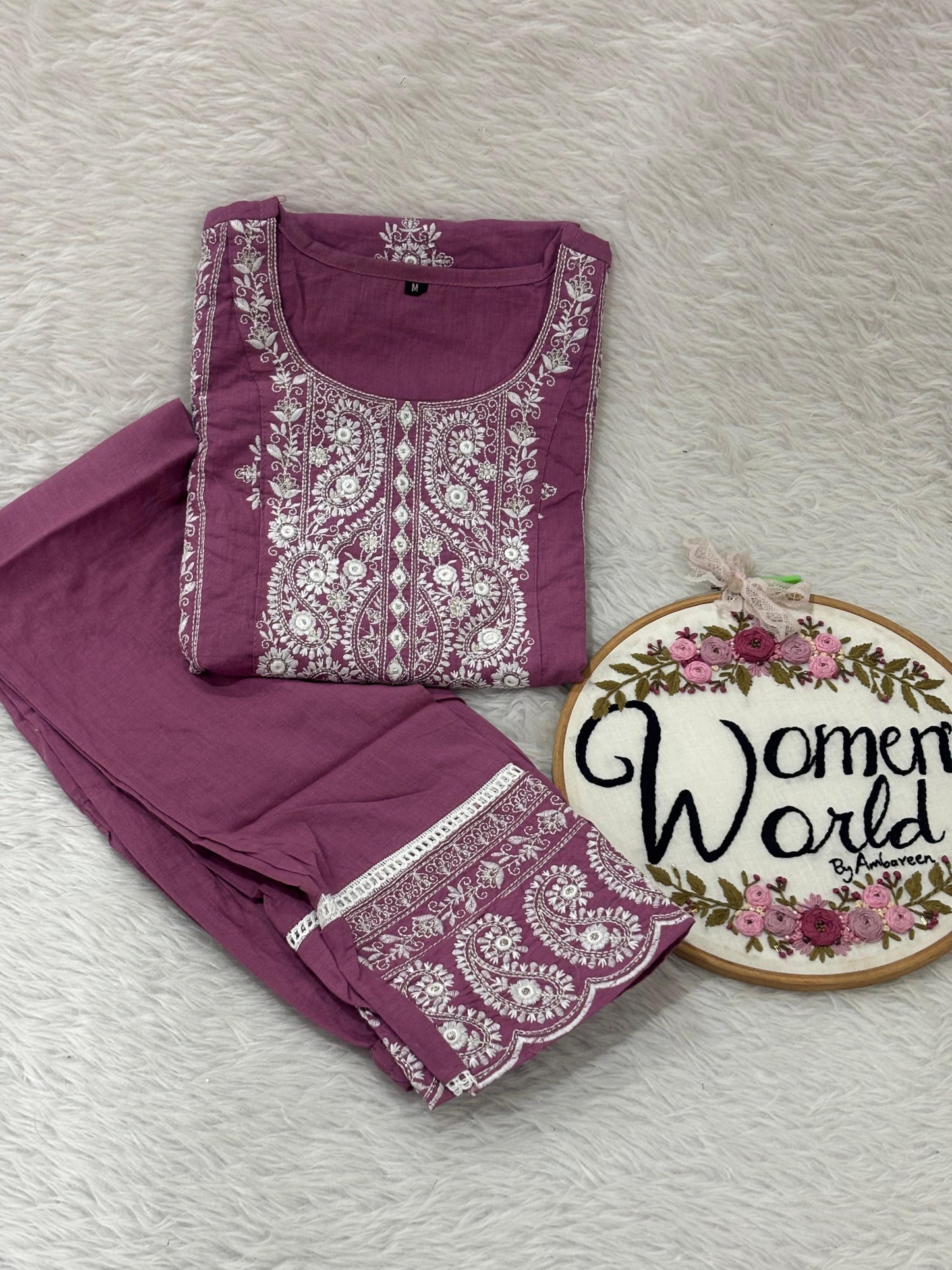 Mauve chikankari kurtipant suit