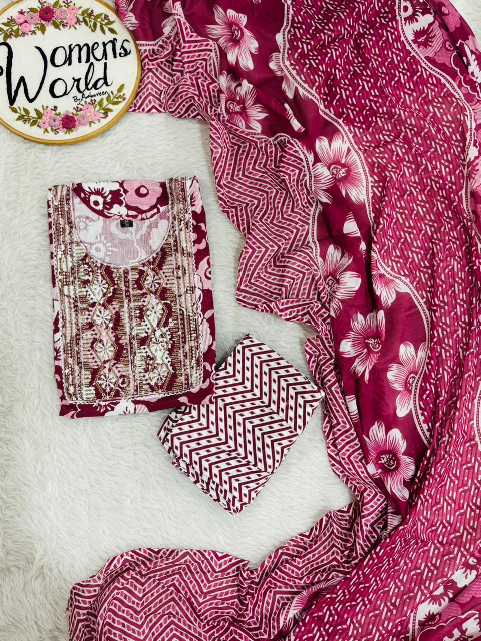 Embroidered floral Pure cotton 3 pc suit