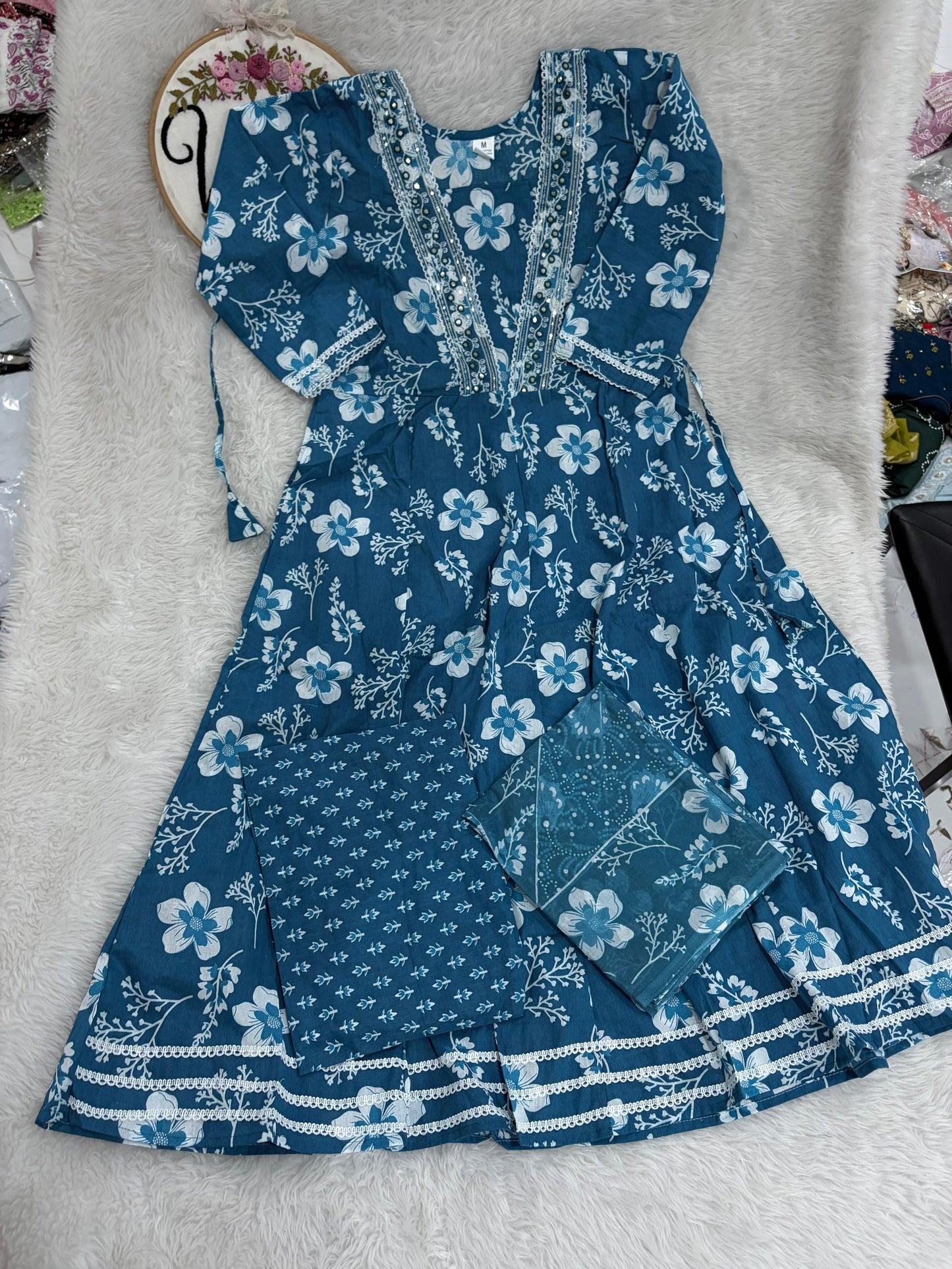 Anarkali gown with pant and dupatta (full suit )