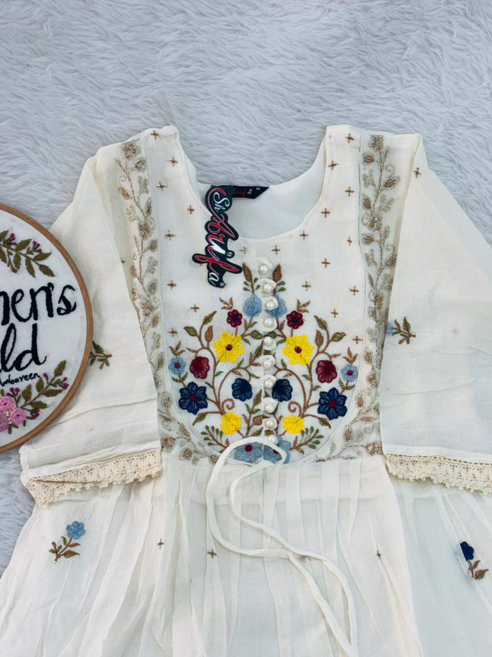 Pure mul cotton embroidery work gown