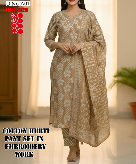 Big size cotton 3 pc suit