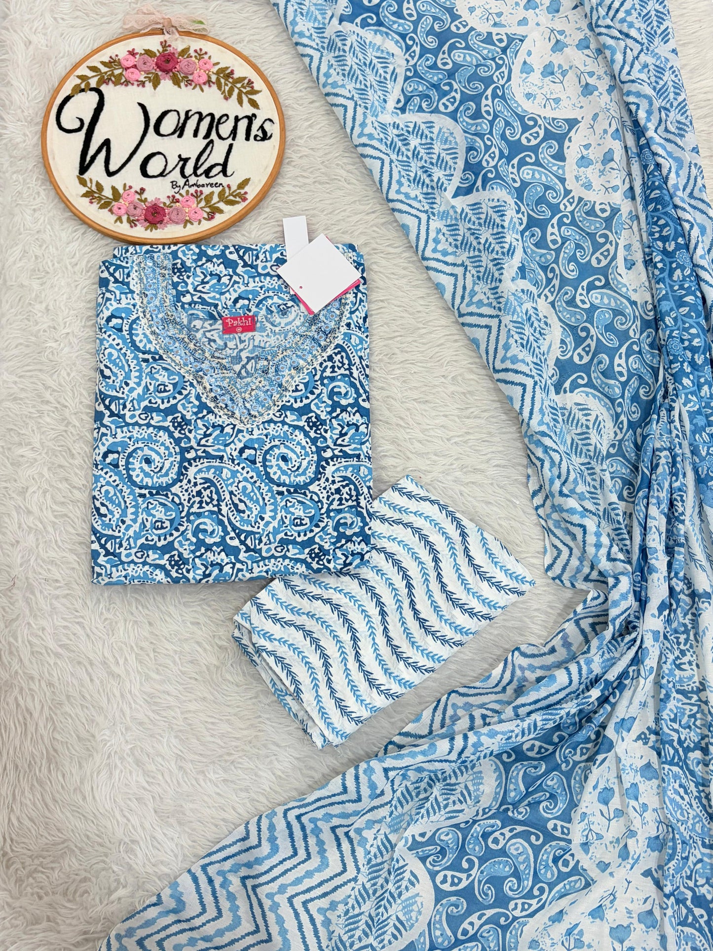 Big size cotton 3 pc suit with plazo pant