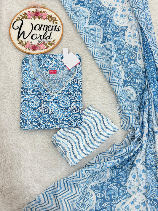 Big size cotton 3 pc suit with plazo pant